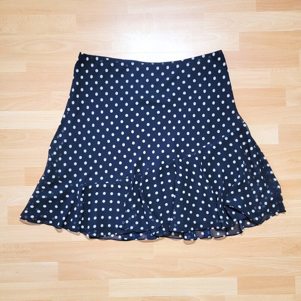 Chaps Navy Blue Polka Dot A-Line Skirt